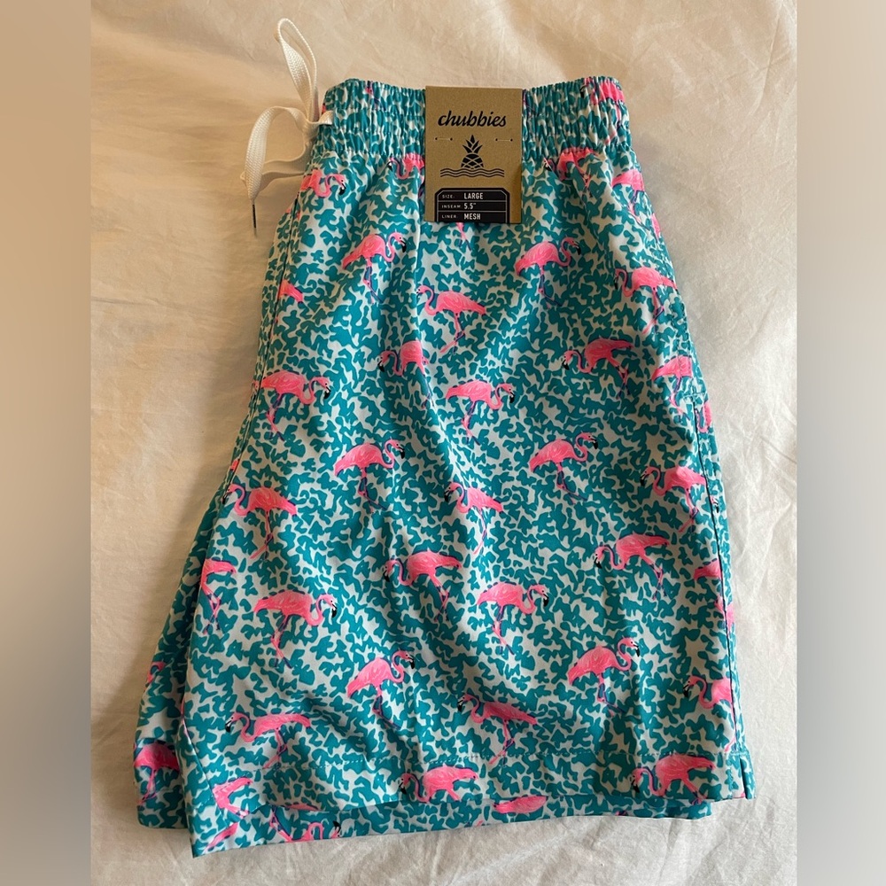 The Domingos Are For Flamingos Chubbies 5.5” Swim Trunks